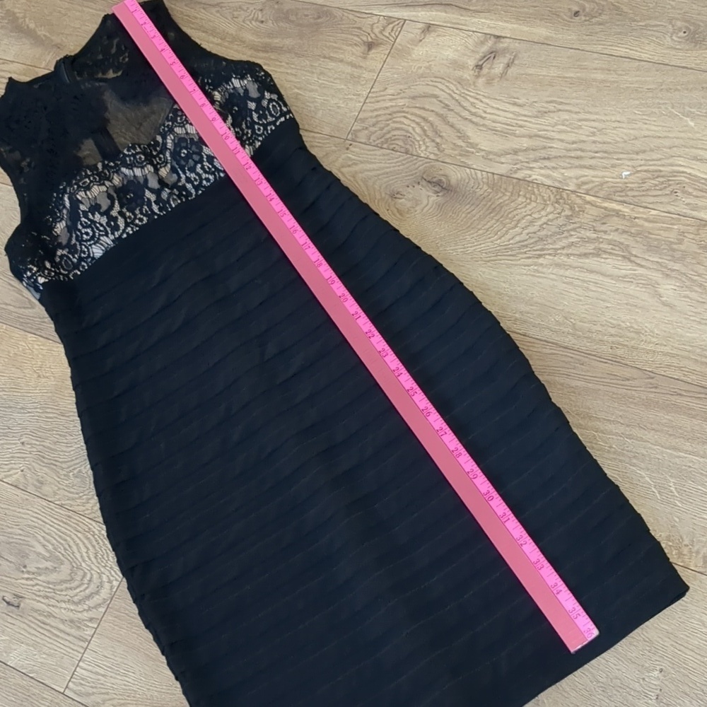 Betsy & Adam Black Lace over Nude cocktail midi Dress size 4 - Picture 7 of 9